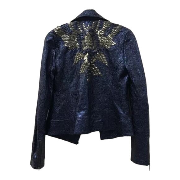 ELIE TAHARI WOMENS MAE LAMB LEATHER METALLIC Moto jacket size XL NEW $1798 MSRP - Picture 8 of 16